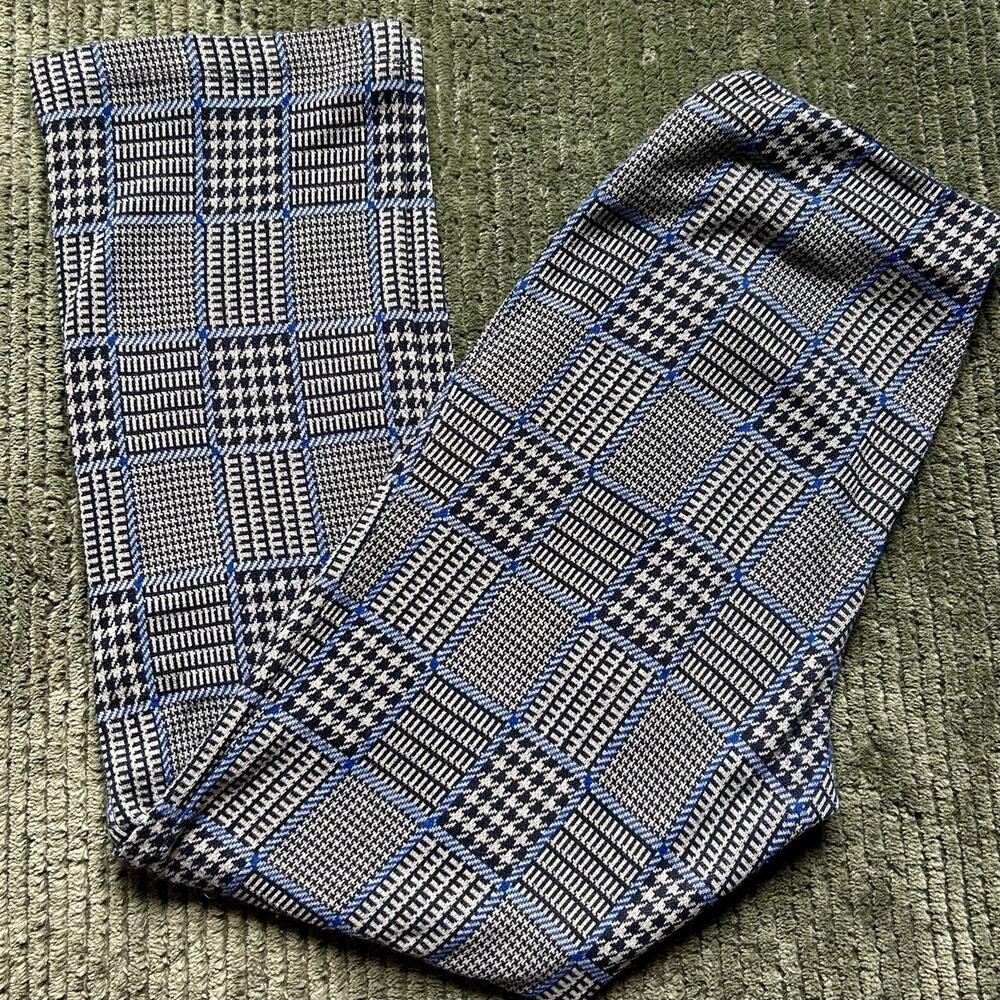 Blue Black White Houndstooth Checkered Flare Pants – Size S